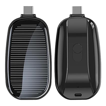 1500mAh Large Capacity Battery Small Solar Charger Solar Power Bank Keychain Charger for Mobile Phones with Carabiner Emergency Power